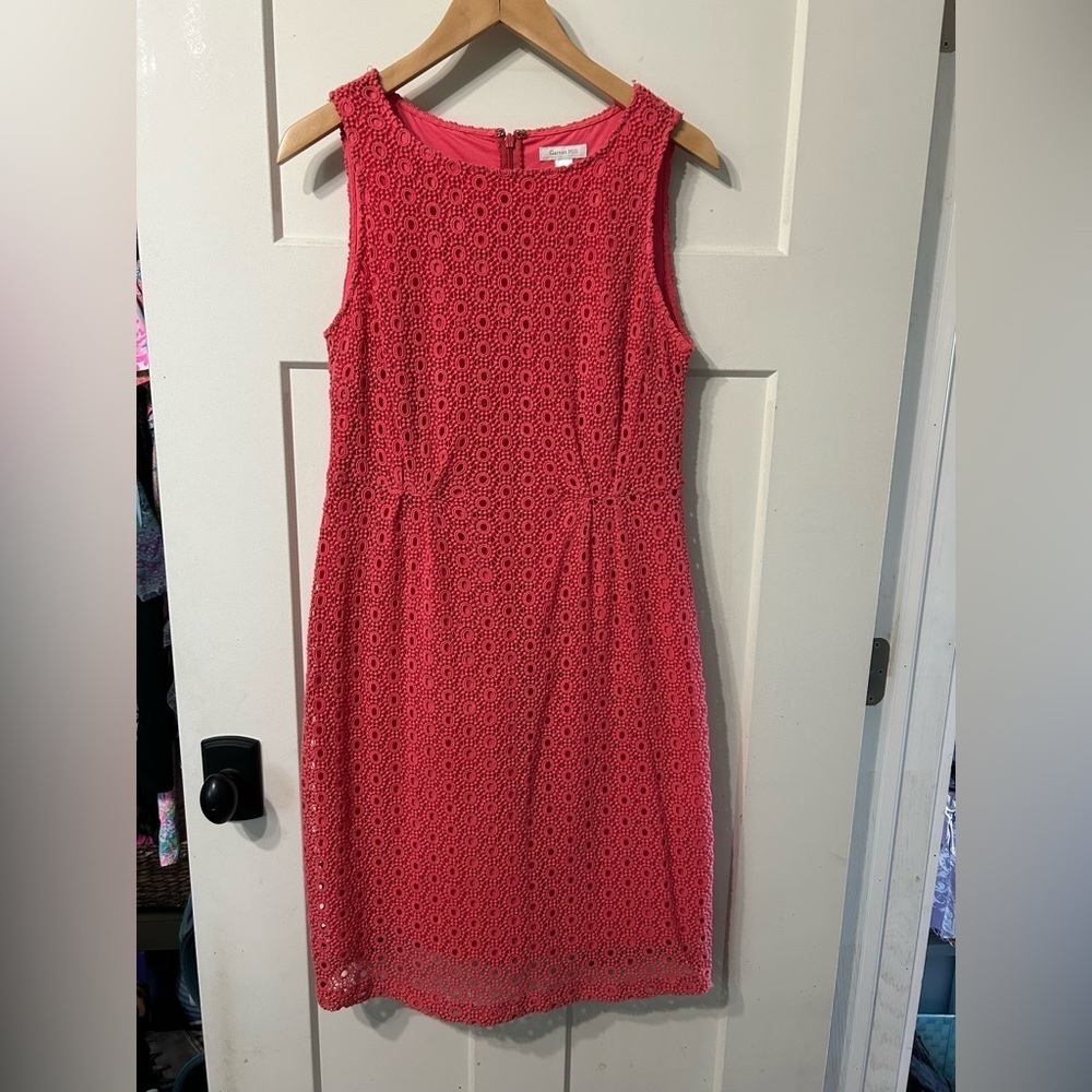 Garnet Hill Womens coral Pink‎ Eyelet Sleeveless Shift Dress 8 💯 cotton